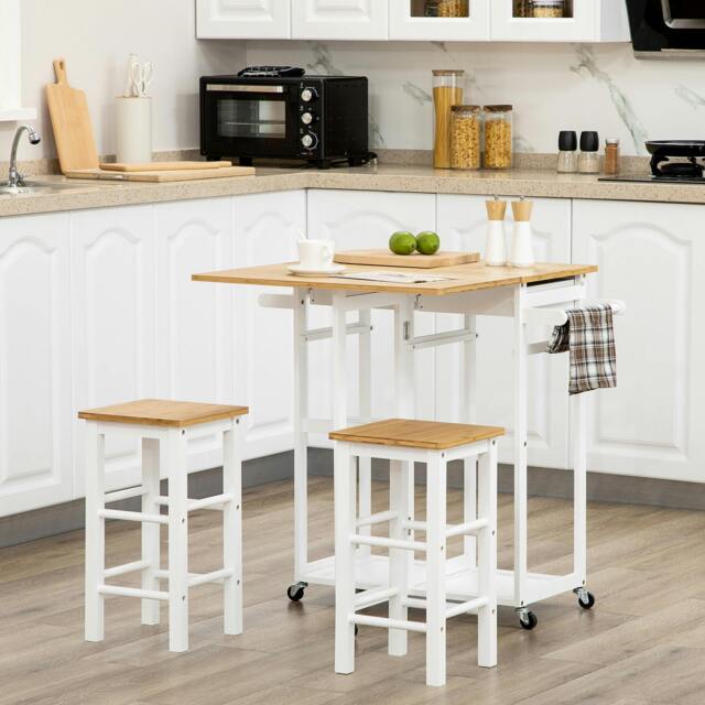 Rackhams Bamboo Breakfast Cart with Drop Leaf Table and 2 Stools - image 1
