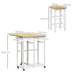 Rackhams Bamboo Breakfast Cart with Drop Leaf Table and 2 Stools - thumbnail 4