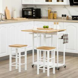 Rackhams Bamboo Breakfast Cart with Drop Leaf Table and 2 Stools - thumbnail 1