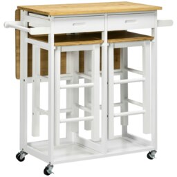 Rackhams Bamboo Breakfast Cart with Drop Leaf Table and 2 Stools - thumbnail 3