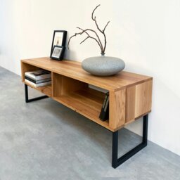 "Rackhams Henley TV Stand On Minimalist Square Legs - Medium 120cm (47"") wide - Iroko - 15cm (6"") high" - thumbnail 4