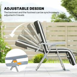 Rackhams Set of 2 Adjustable Sun Lounger Recliner Reclining Seat - 60W x 75D x 102H cm - 2 - Grey and White Stripe - thumbnail 4