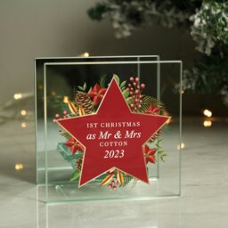 Rackhams Personalised Christmas Glass Tea Light Candle Holder