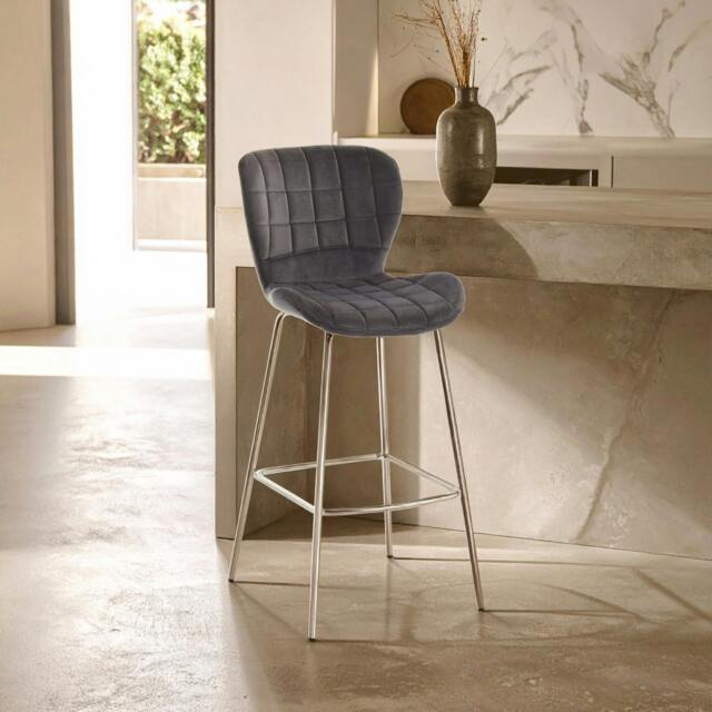 Rackhams Warton Grey Velvet Bar Chair - image 1