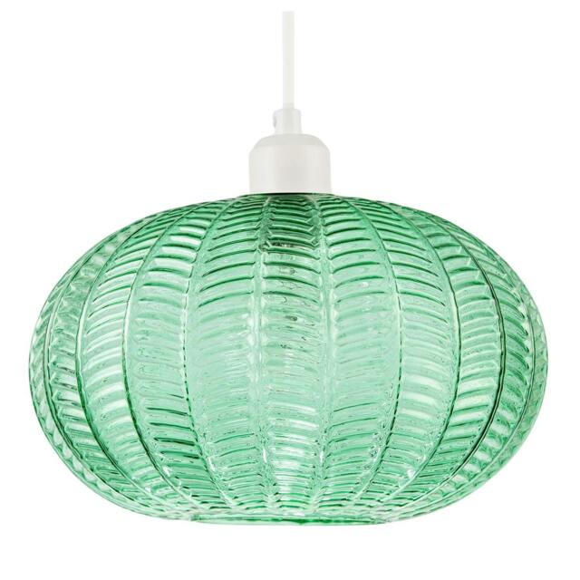 Rackhams Emerald Green Glass Globe Pendant Light Shade with 3D Vertical Ribbing - image 1