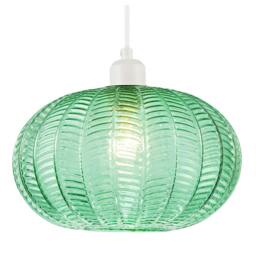 Rackhams Emerald Green Glass Globe Pendant Light Shade with 3D Vertical Ribbing - thumbnail 2