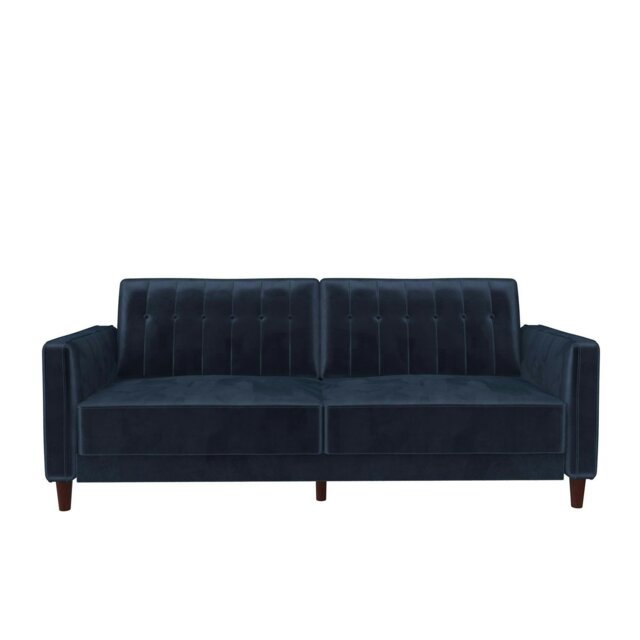 Rackhams Pin Tufted Transitional 3 Seater Sofa Bed - Velvet Blue - Blue - image 1