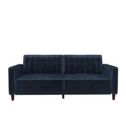 Rackhams Pin Tufted Transitional 3 Seater Sofa Bed - Velvet Blue - Blue - thumbnail 1