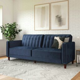 Rackhams Pin Tufted Transitional 3 Seater Sofa Bed - Velvet Blue - Blue - thumbnail 2