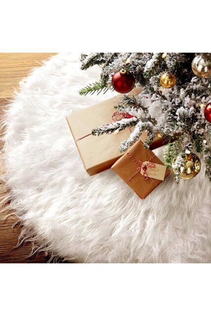 Rackhams 90cm White Christmas Tree Skirt Long Fur Xmas Tree Base Cover for Christmas Home, Party - White - image 1