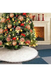 Rackhams 90cm White Christmas Tree Skirt Long Fur Xmas Tree Base Cover  for Christmas Home, Party - White - thumbnail 2