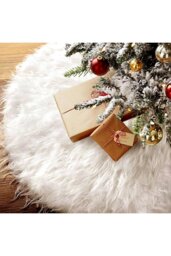 Rackhams 90cm White Christmas Tree Skirt Long Fur Xmas Tree Base Cover  for Christmas Home, Party - White