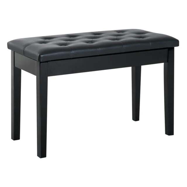 Rackhams PU Leather Upholstered Piano Stool Makeup Stool Bench Dressing Table Seat with Storage 76x36x50cm, Black - image 1