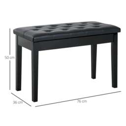 Rackhams PU Leather Upholstered Piano Stool Makeup Stool Bench Dressing Table Seat with Storage 76x36x50cm, Black - thumbnail 3