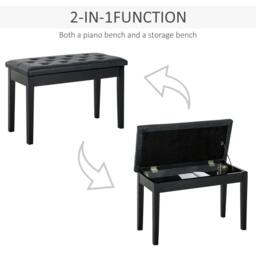 Rackhams PU Leather Upholstered Piano Stool Makeup Stool Bench Dressing Table Seat with Storage 76x36x50cm, Black - thumbnail 4