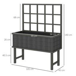 Rackhams Wood Raised Planter w/ Trellis Drain Holes Elevated Garden Bed Grey - Grey - Fir Wood - 105W x 45D x 140Hcm - thumbnail 6
