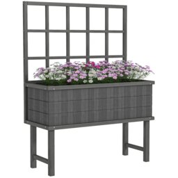 Rackhams Wood Raised Planter w/ Trellis Drain Holes Elevated Garden Bed Grey - Grey - Fir Wood - 105W x 45D x 140Hcm - thumbnail 3