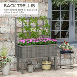 Rackhams Wood Raised Planter w/ Trellis Drain Holes Elevated Garden Bed Grey - Grey - Fir Wood - 105W x 45D x 140Hcm - thumbnail 4