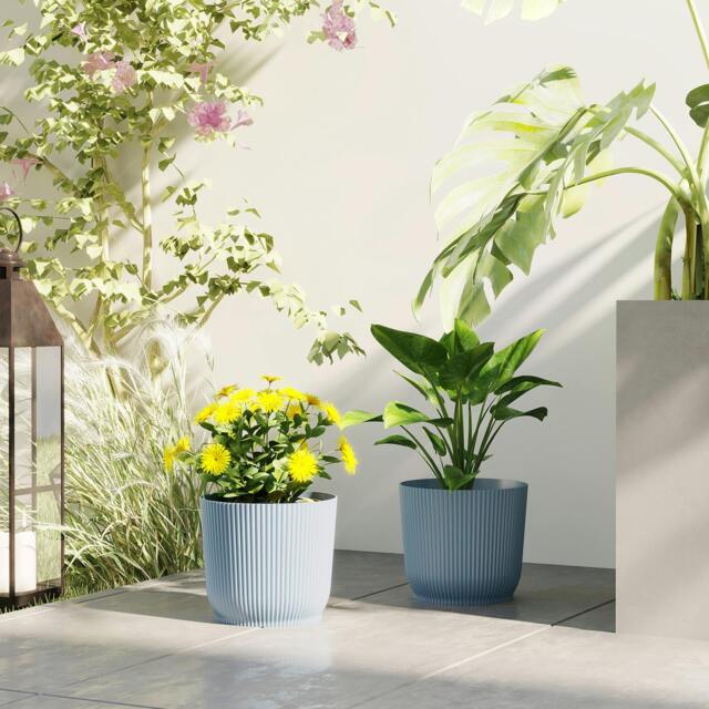 Rackhams Set of 2 Round Plant Pots Outdoor 22cm for Garden Decoration, Blue - Blue - 2 - image 1