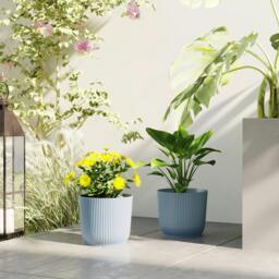 Rackhams Set of 2 Round Plant Pots Outdoor 22cm for Garden Decoration, Blue - Blue - 2 - thumbnail 1