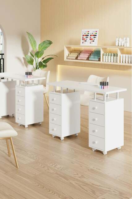 Rackhams Fashion Makeup Desk Dresser Manicure Table Nail Desk with Rolling Wheels For Spa Beauty Salon & Home - White