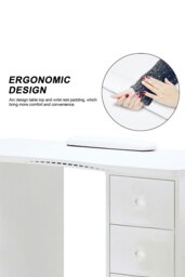 Rackhams Fashion Makeup Desk Dresser Manicure Table Nail Desk with Rolling Wheels For Spa Beauty Salon & Home - White - thumbnail 4