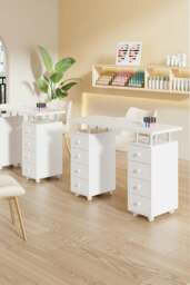 Rackhams Fashion Makeup Desk Dresser Manicure Table Nail Desk with Rolling Wheels For Spa Beauty Salon & Home - White