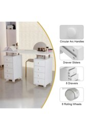 Rackhams Fashion Makeup Desk Dresser Manicure Table Nail Desk with Rolling Wheels For Spa Beauty Salon & Home - White - thumbnail 5