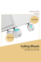 Rackhams Fashion Makeup Desk Dresser Manicure Table Nail Desk with Rolling Wheels For Spa Beauty Salon & Home - White - thumbnail 3