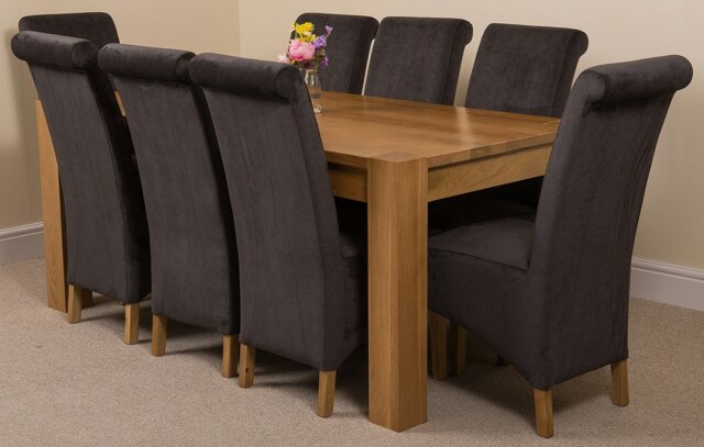 Rackhams Kuba Large Oak Dining Table with Montana Fabric Chairs - 8 chairs - Black - image 1