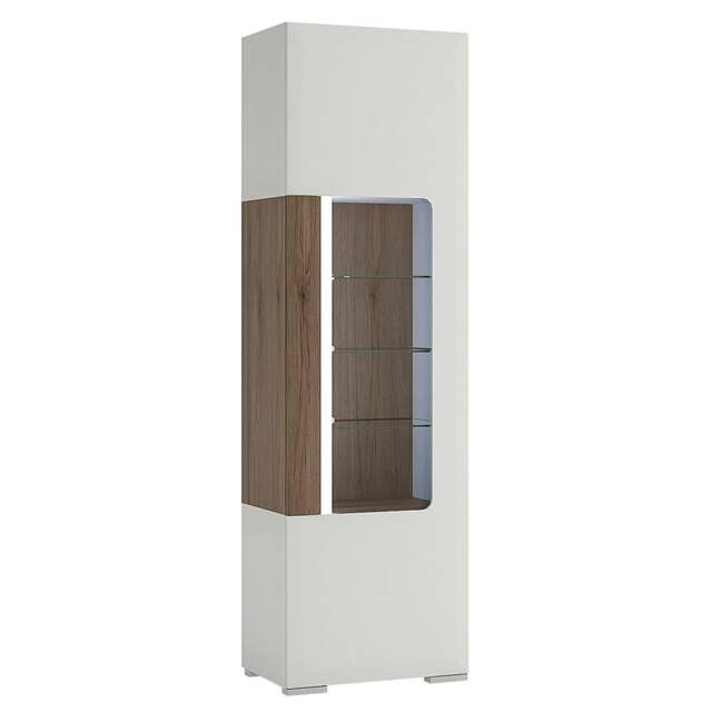 Rackhams Toronto Tall narrow glazed display cabinet with internal shelves (inc. Plexi Lighting) In White and Oak - Full Assembly Required - White & Oak - Matt - image 1