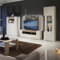 Rackhams Toronto Tall narrow glazed display cabinet with internal shelves (inc. Plexi Lighting) In White and Oak - Full Assembly Required - White & Oak - Matt - thumbnail 6
