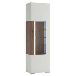 Rackhams Toronto Tall narrow glazed display cabinet with internal shelves (inc. Plexi Lighting) In White and Oak - Full Assembly Required - White & Oak - Matt