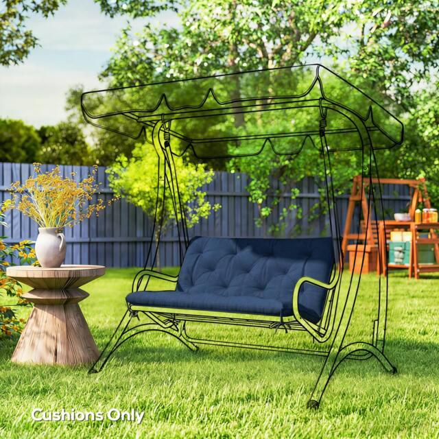 Rackhams 2 Seater Garden Bench Cushion Outdoor Seat Pad with Ties - Dark Blue - 100 x 98 x 8 cm - image 1