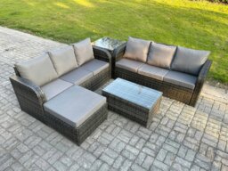 Rackhams Outdoor Garden Furniture Sets 7 Seater Wicker Rattan Furniture Sofa Sets with Rectangular Coffee Table 3 Seater Sofa Side Table - thumbnail 1