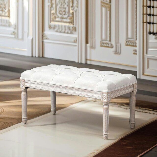 Rackhams Upholstered 80CM Wooden Bench Seat Beige - image 1