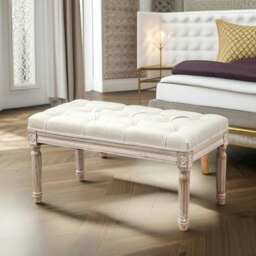 Rackhams Upholstered 80CM Wooden Bench Seat Beige - thumbnail 4