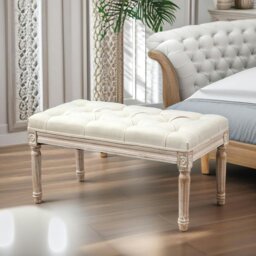 Rackhams Upholstered 80CM Wooden Bench Seat Beige - thumbnail 3