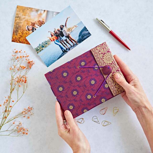 Rackhams Small Sari Fabric Photo Album - Purple - image 1