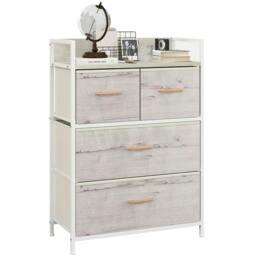 Rackhams Rustic Chest of Four Fabric Drawers - Black - Natural wood finish