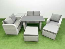 Rackhams Rattan Sofa Outdoor Furniture with Dining Table,Side Table,Love Sofa,2 Big Stools Patio Furniture Light Grey 7 Seater - thumbnail 1