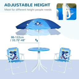 Rackhams Kids Outdoor Bistro Table and Chair Set, Folding Garden Furniture w/ Shark Design, Removable, Adjustable Sun Umbrella, Ages 3-6 Years - Blue - thumbnail 5