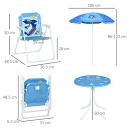 Rackhams Kids Outdoor Bistro Table and Chair Set, Folding Garden Furniture w/ Shark Design, Removable, Adjustable Sun Umbrella, Ages 3-6 Years - Blue - thumbnail 3