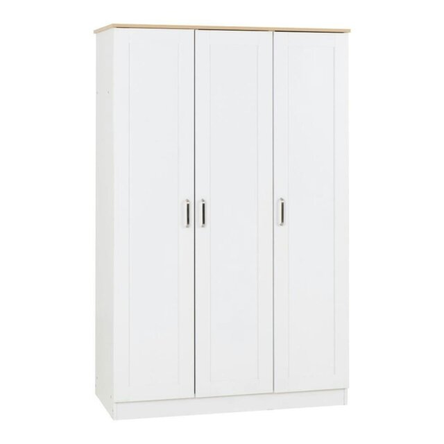 Rackhams Portland 3 Door Triple Wardrobe - White and Oak - image 1