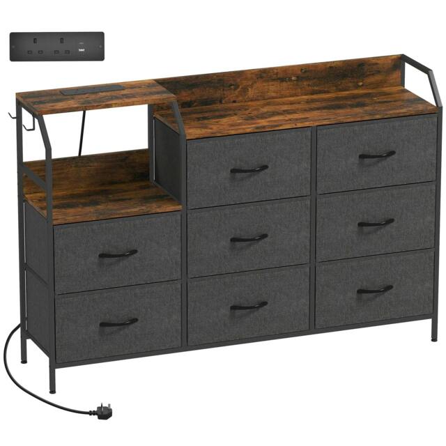 Rackhams Chest of Eight Drawers, with Charging Station - Brown/Black