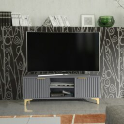 Rackhams 120cm TV Unit with Ribbed Fronts and Gold Accents - Bold Grey - 120 cm - 1 -  MDF/Chipboard - thumbnail 1