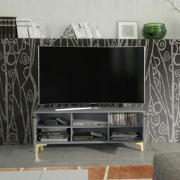 Rackhams 120cm TV Unit with Ribbed Fronts and Gold Accents - Bold Grey - 120 cm - 1 -  MDF/Chipboard - thumbnail 2