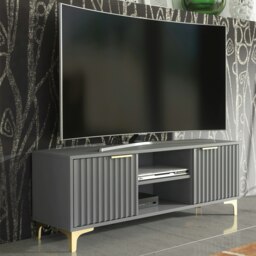Rackhams 120cm TV Unit with Ribbed Fronts and Gold Accents - Bold Grey - 120 cm - 1 -  MDF/Chipboard - thumbnail 6