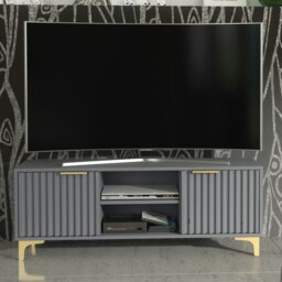 Rackhams 120cm TV Unit with Ribbed Fronts and Gold Accents - Bold Grey - 120 cm - 1 -  MDF/Chipboard - thumbnail 5