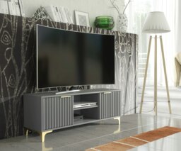 Rackhams 120cm TV Unit with Ribbed Fronts and Gold Accents - Bold Grey - 120 cm - 1 -  MDF/Chipboard - thumbnail 3